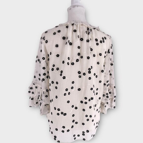 Rebecca Taylor Alessandra Silk Embroidered Floral Ruffle Blouse Bell Sleeves  2 - Picture 13 of 13